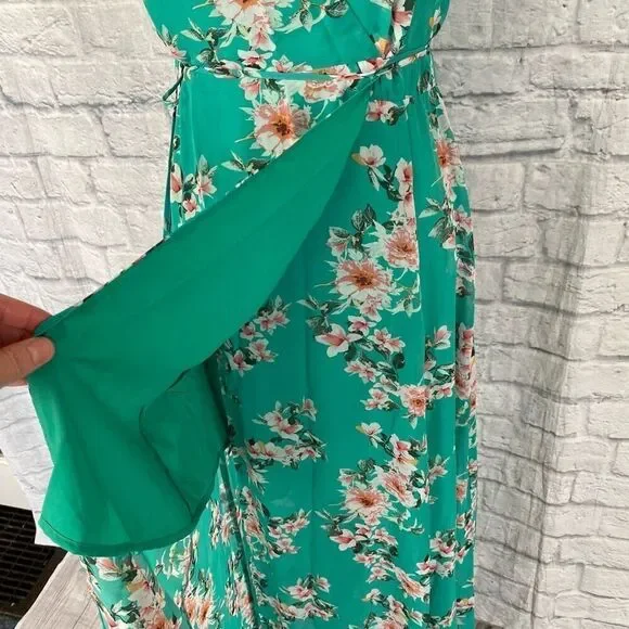 Eva Mendez women wrap maxi dress with side tie and floral print green - Picture 2 of 11